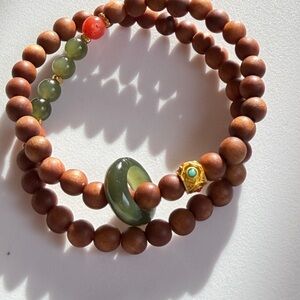 Sandalwood Double Layers Beaded Bracelet Jadeite Stretchy Bracelet